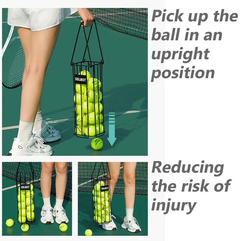 Selbst Tennis Ball Hopper, Tennis Balls Basket, Portable Pickleball Collector with Mesh Carry Bag - Large Capacity Carrier Picker Upper Caddy - Image 2